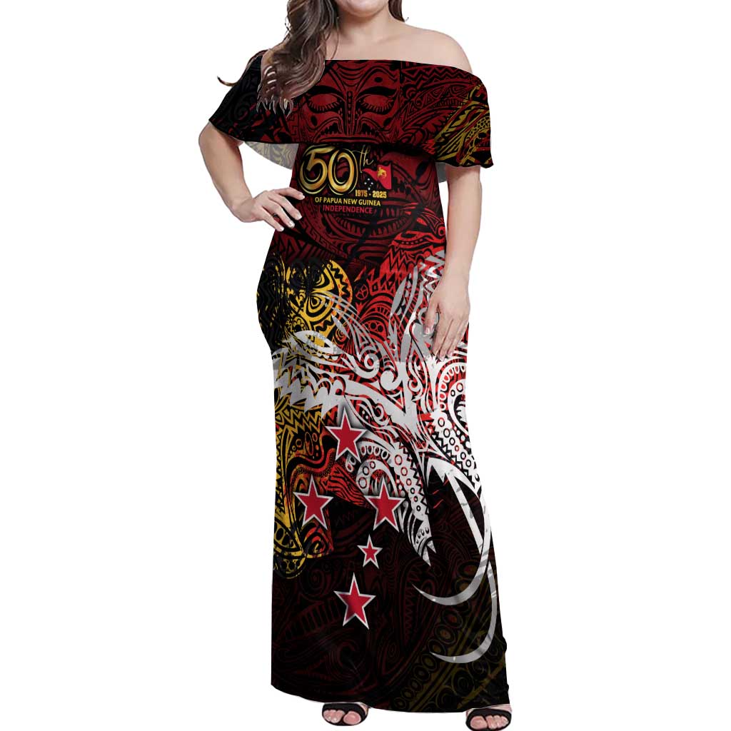 PNG 1975 - 2025 Off Shoulder Maxi Dress Papua New Guinea 50th Independence Anniversary