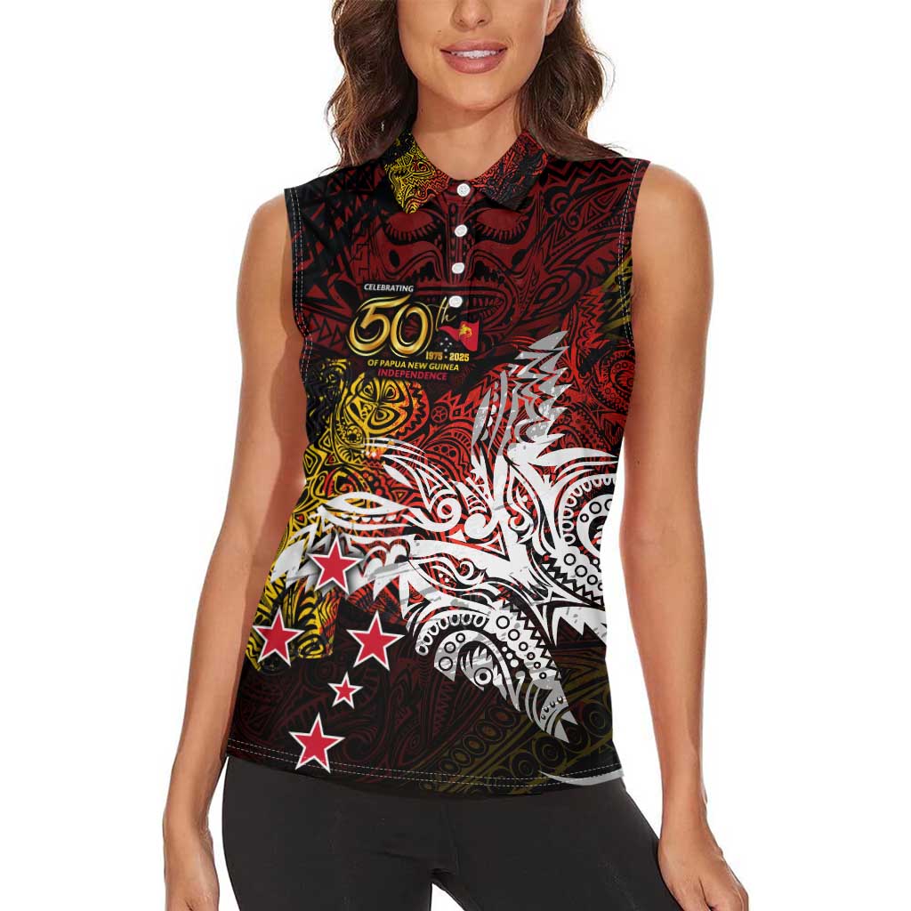 PNG 1975 - 2025 Women Sleeveless Polo Shirt Papua New Guinea 50th Independence Anniversary