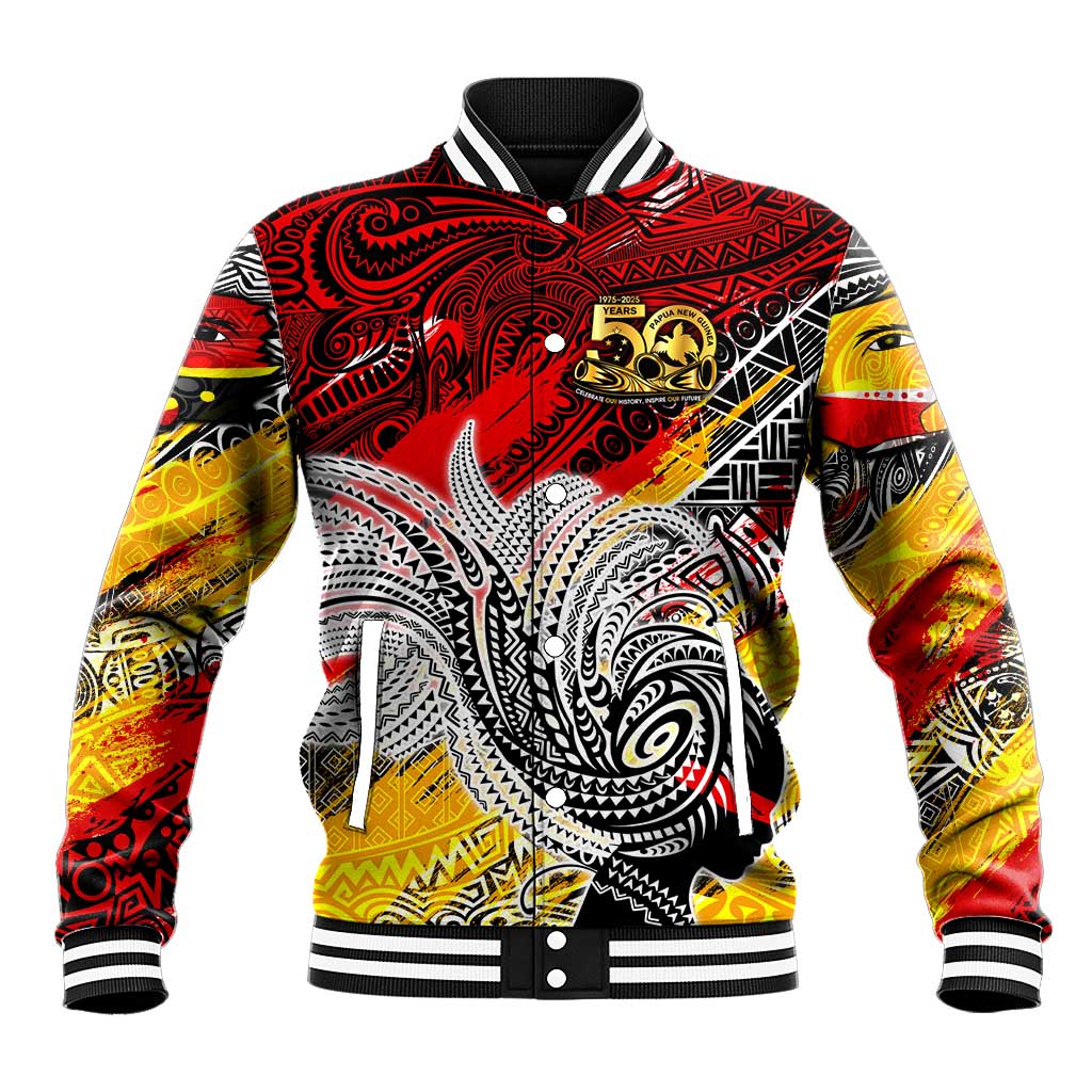 Papua New Guinea 50th Independence Day Baseball Jacket Celebrate Our History, Inspire Our Future DT02 Unisex Art - Polynesian Pride