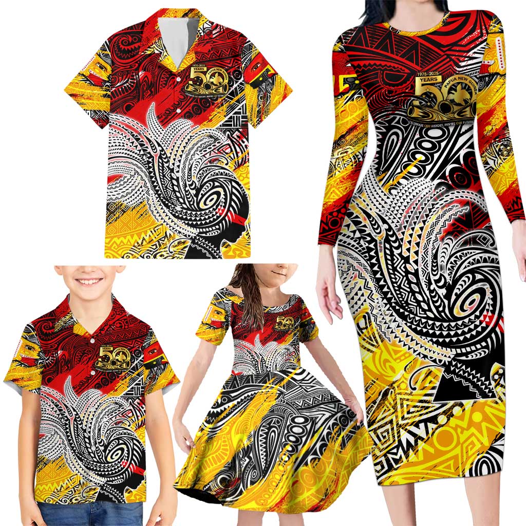 Papua New Guinea 50th Independence Day Family Matching Long Sleeve Bodycon Dress and Hawaiian Shirt Celebrate Our History, Inspire Our Future DT02 - Polynesian Pride