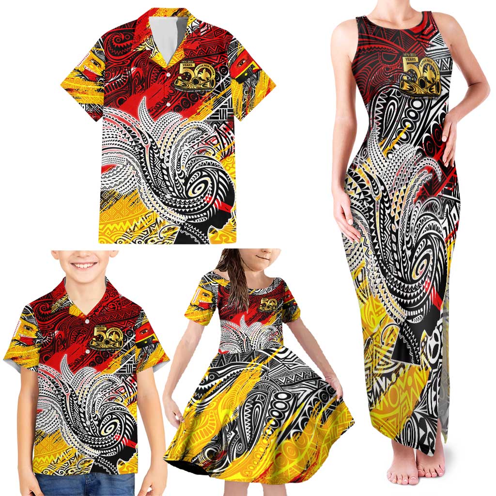 Papua New Guinea 50th Independence Day Family Matching Tank Maxi Dress and Hawaiian Shirt Celebrate Our History, Inspire Our Future DT02 - Polynesian Pride
