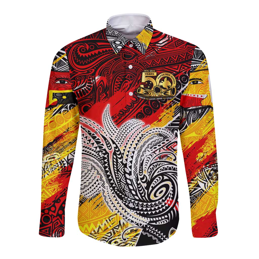 Papua New Guinea 50th Independence Day Long Sleeve Button Shirt Celebrate Our History, Inspire Our Future DT02 Unisex Art - Polynesian Pride
