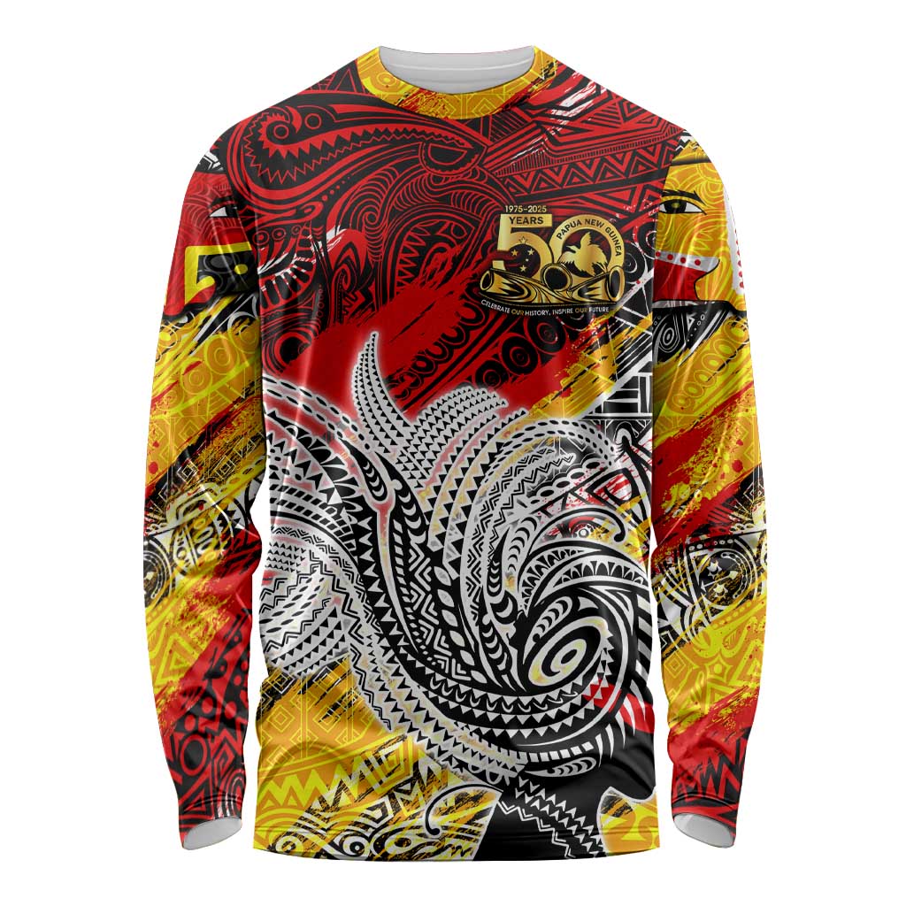 Papua New Guinea 50th Independence Day Long Sleeve Shirt Celebrate Our History, Inspire Our Future DT02 Unisex Art - Polynesian Pride