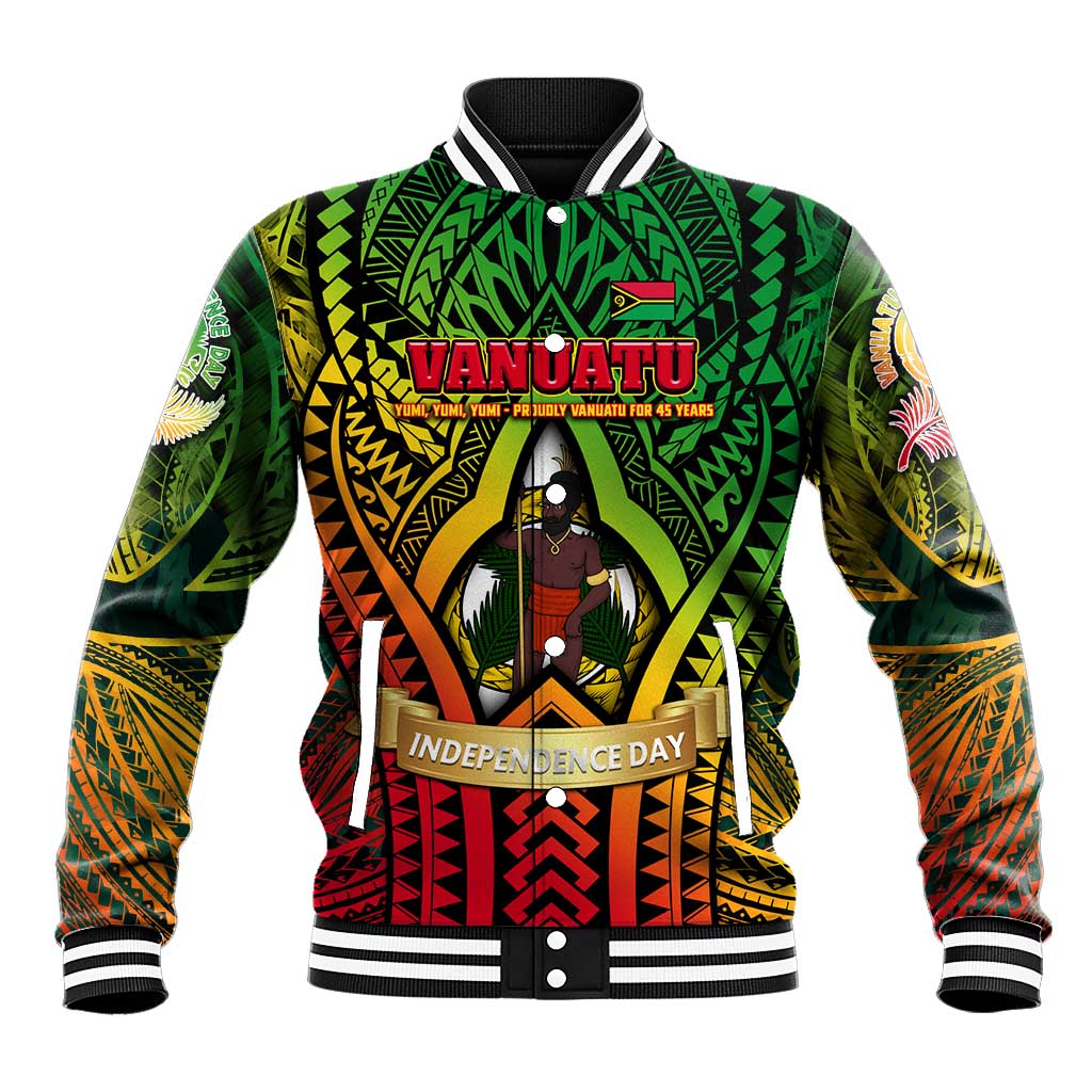Vanuatu 45th Independence Anniversary Baseball Jacket Embracing Our Traditions Shaping Our Future DT02 Unisex Art - Polynesian Pride