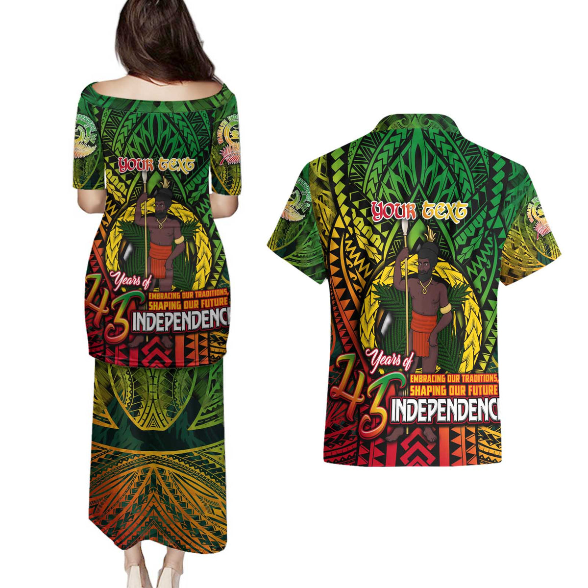 Vanuatu 45th Independence Anniversary Couples Matching Puletasi and Hawaiian Shirt Embracing Our Traditions Shaping Our Future DT02 - Polynesian Pride