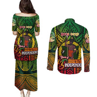 Vanuatu 45th Independence Anniversary Couples Matching Puletasi and Long Sleeve Button Shirt Embracing Our Traditions Shaping Our Future DT02 - Polynesian Pride