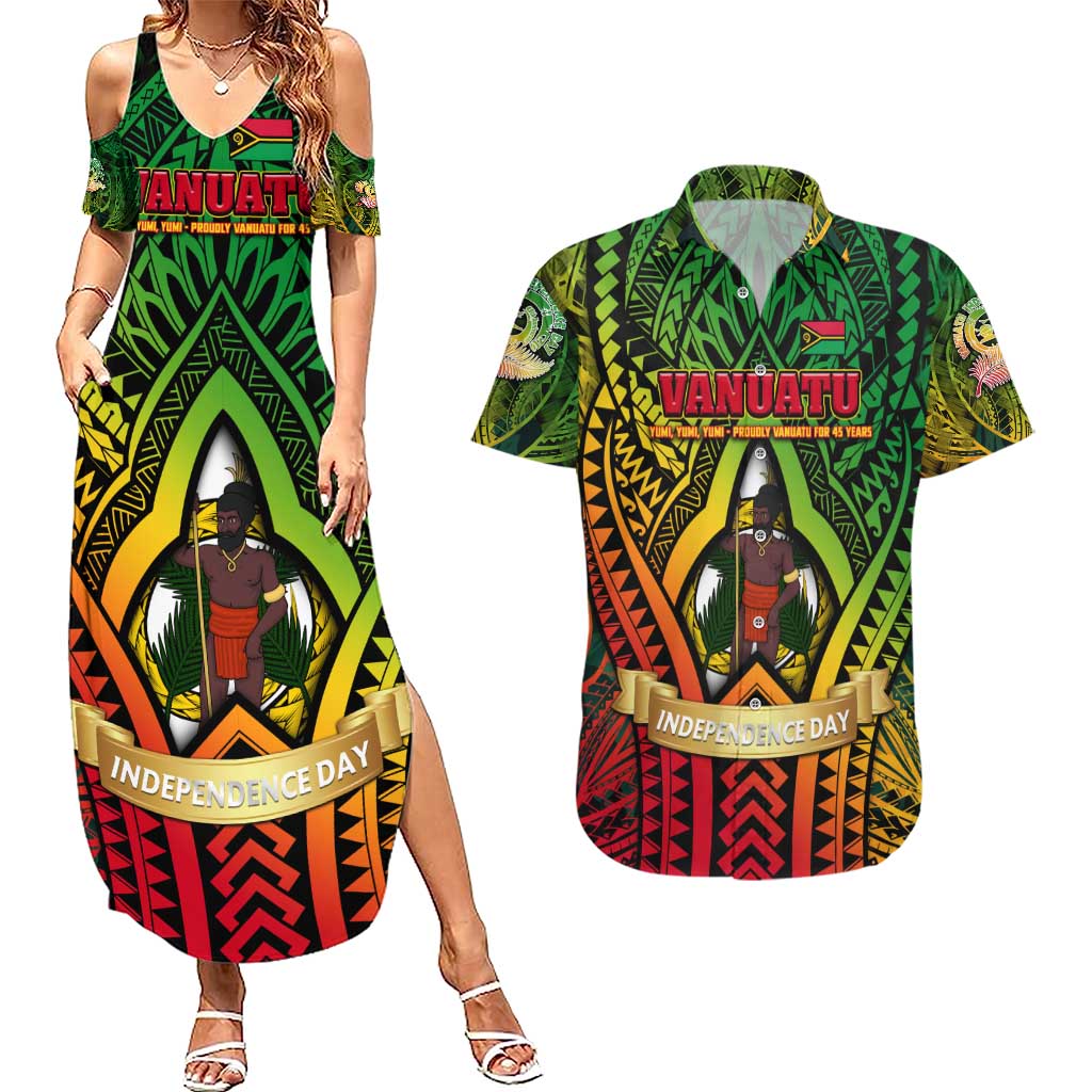 Vanuatu 45th Independence Anniversary Couples Matching Summer Maxi Dress and Hawaiian Shirt Embracing Our Traditions Shaping Our Future DT02 Art - Polynesian Pride