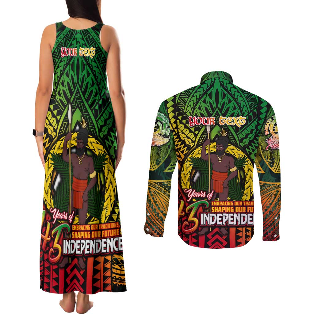 Vanuatu 45th Independence Anniversary Couples Matching Tank Maxi Dress and Long Sleeve Button Shirt Embracing Our Traditions Shaping Our Future DT02 - Polynesian Pride