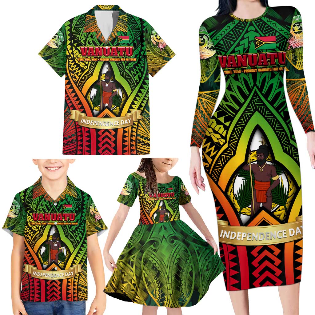 Vanuatu 45th Independence Anniversary Family Matching Long Sleeve Bodycon Dress and Hawaiian Shirt Embracing Our Traditions Shaping Our Future DT02 - Polynesian Pride