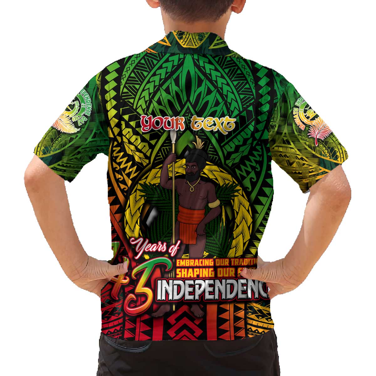 Vanuatu 45th Independence Anniversary Family Matching Off The Shoulder Long Sleeve Dress and Hawaiian Shirt Embracing Our Traditions Shaping Our Future