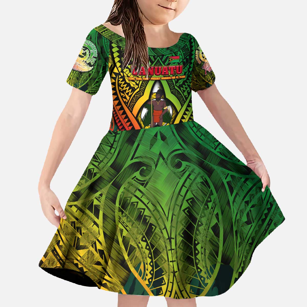 Vanuatu 45th Independence Anniversary Family Matching Off The Shoulder Long Sleeve Dress and Hawaiian Shirt Embracing Our Traditions Shaping Our Future
