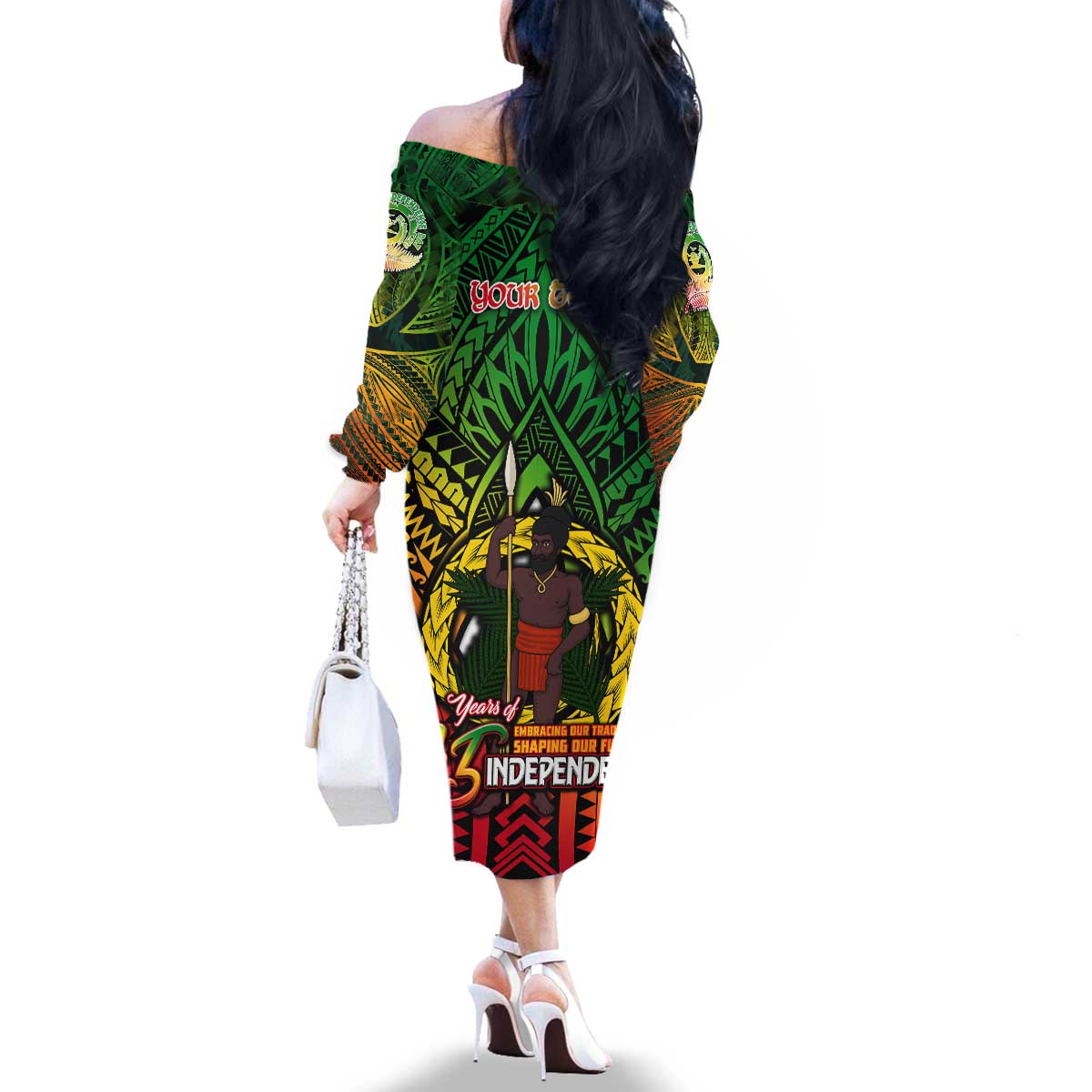 Vanuatu 45th Independence Anniversary Family Matching Off The Shoulder Long Sleeve Dress and Hawaiian Shirt Embracing Our Traditions Shaping Our Future