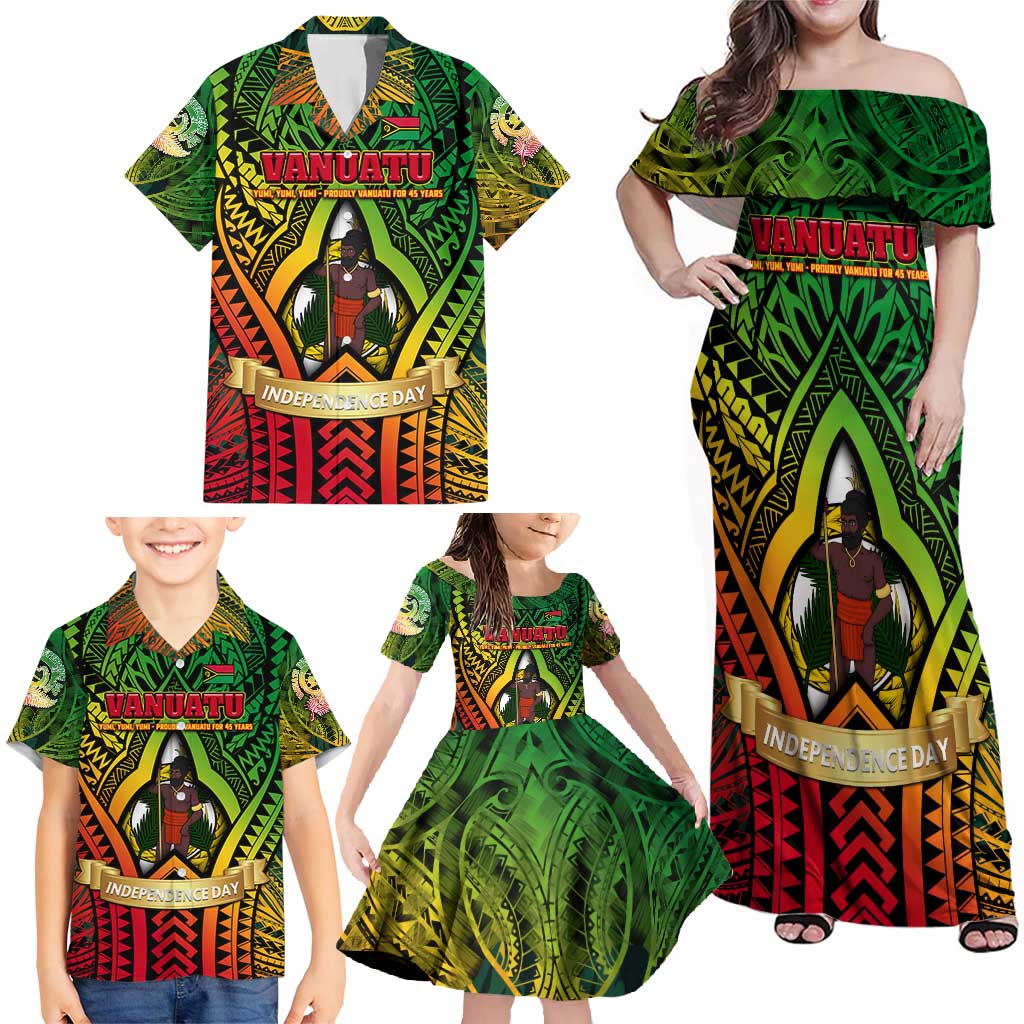 Vanuatu 45th Independence Anniversary Family Matching Off Shoulder Maxi Dress and Hawaiian Shirt Embracing Our Traditions Shaping Our Future DT02 - Polynesian Pride
