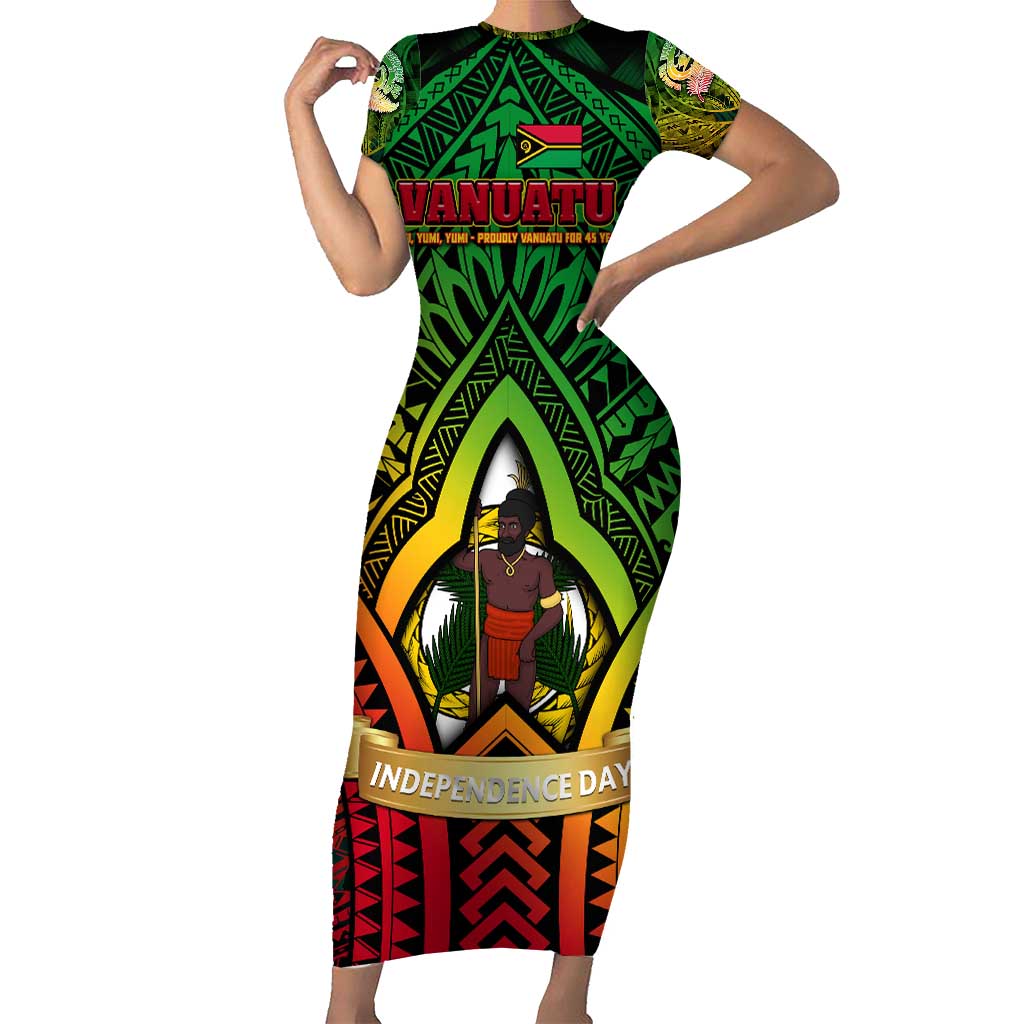 Vanuatu 45th Independence Anniversary Family Matching Short Sleeve Bodycon Dress and Hawaiian Shirt Embracing Our Traditions Shaping Our Future