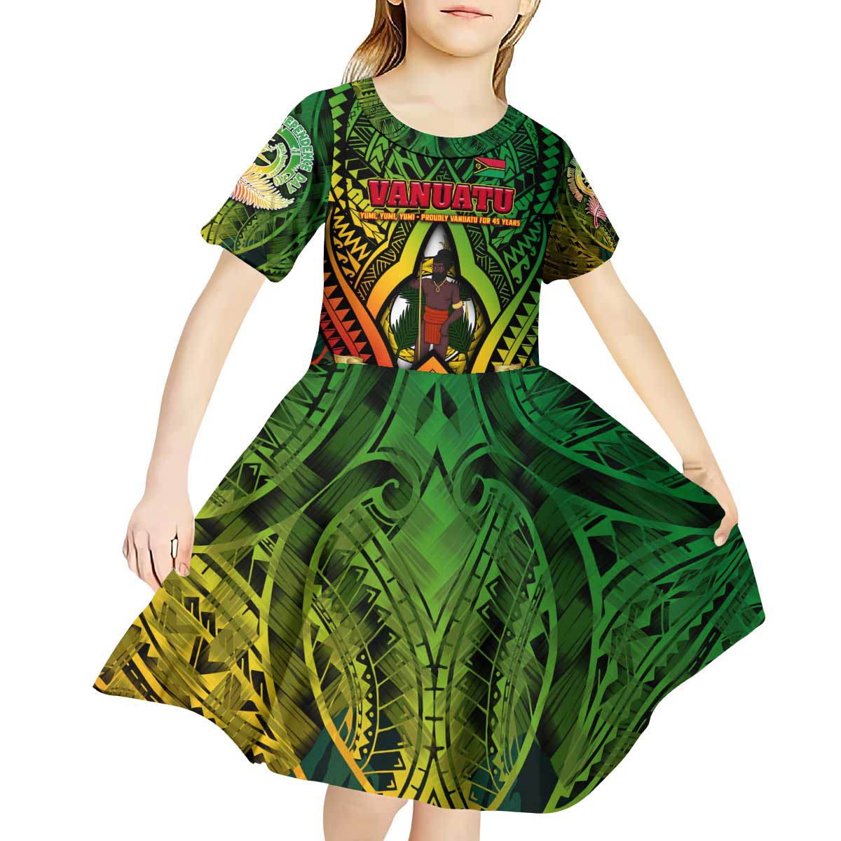 Vanuatu 45th Independence Anniversary Kid Short Sleeve Dress Embracing Our Traditions Shaping Our Future