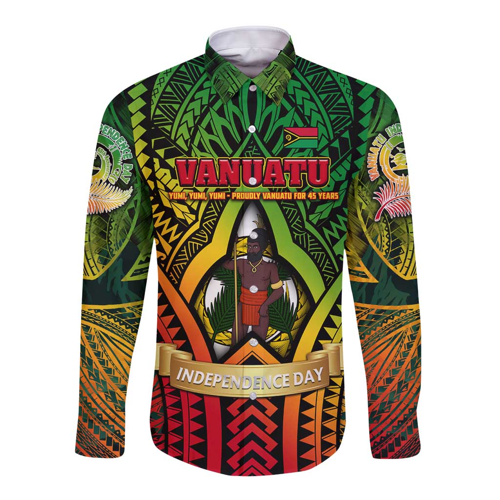 Vanuatu 45th Independence Anniversary Long Sleeve Button Shirt Embracing Our Traditions Shaping Our Future DT02 Unisex Art - Polynesian Pride