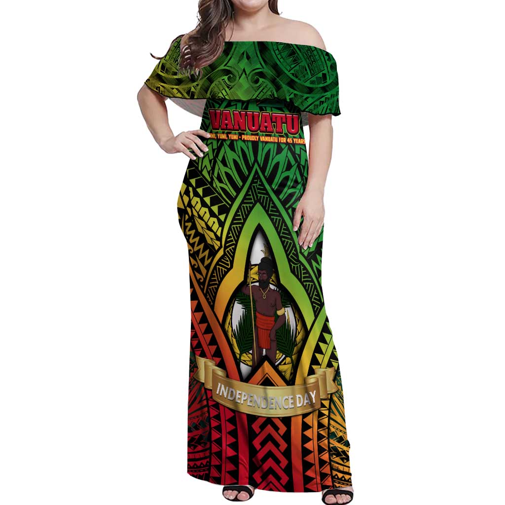 Vanuatu 45th Independence Anniversary Off Shoulder Maxi Dress Embracing Our Traditions Shaping Our Future DT02 Women Art - Polynesian Pride