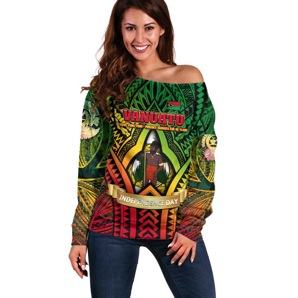 Vanuatu 45th Independence Anniversary Off Shoulder Sweater Embracing Our Traditions Shaping Our Future
