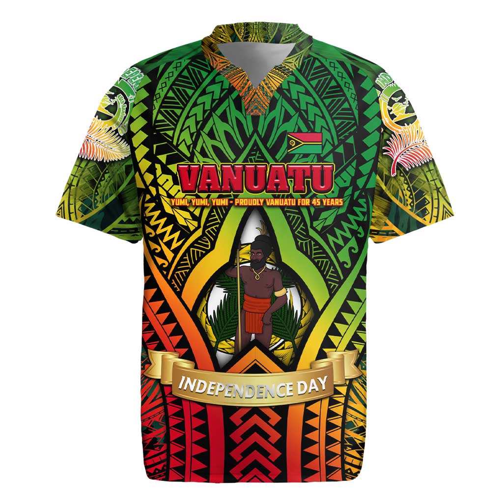 Vanuatu 45th Independence Anniversary Rugby Jersey Embracing Our Traditions Shaping Our Future DT02 Art - Polynesian Pride