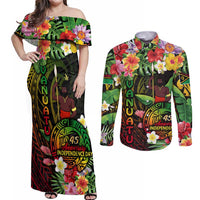 45th Anniversary of Freedom Vanuatu Couples Matching Off Shoulder Maxi Dress and Long Sleeve Button Shirt Island Pride Cultural Power Pacific Unity
