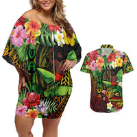 45th Anniversary of Freedom Vanuatu Couples Matching Off Shoulder Short Dress and Hawaiian Shirt Island Pride Cultural Power Pacific Unity