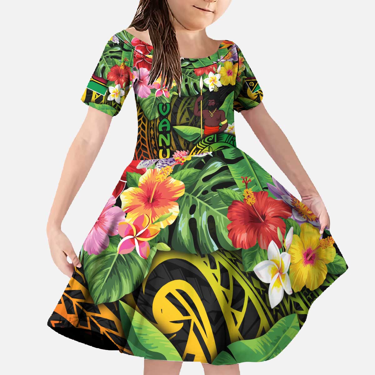 45th Anniversary of Freedom Vanuatu Family Matching Off The Shoulder Long Sleeve Dress and Hawaiian Shirt Island Pride Cultural Power Pacific Unity