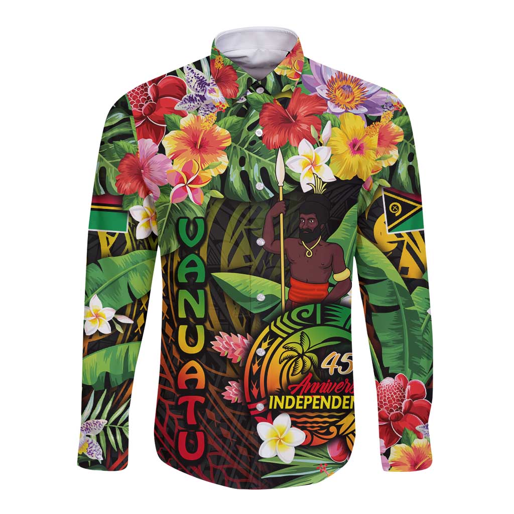 45th Anniversary of Freedom Vanuatu Long Sleeve Button Shirt Island Pride Cultural Power Pacific Unity