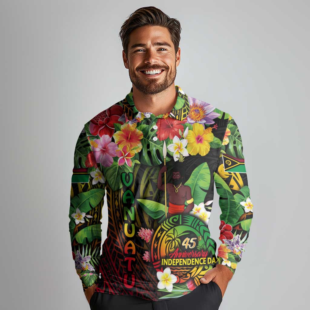 45th Anniversary of Freedom Vanuatu Long Sleeve Polo Shirt Island Pride Cultural Power Pacific Unity