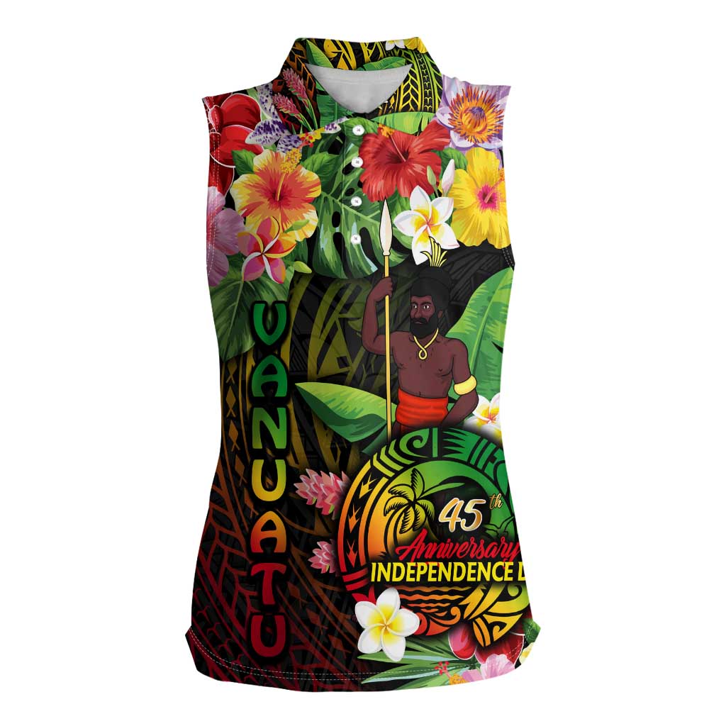 45th Anniversary of Freedom Vanuatu Women Sleeveless Polo Shirt Island Pride Cultural Power Pacific Unity