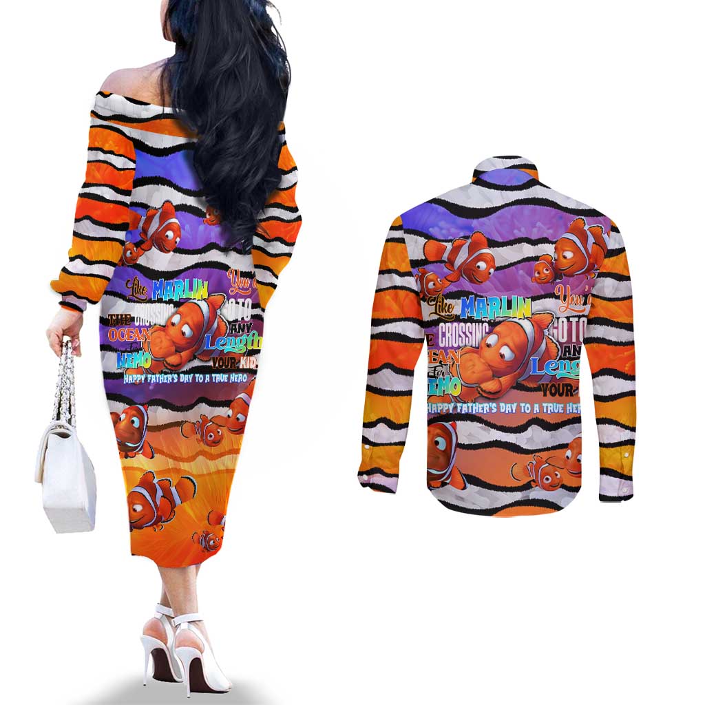 The Ocean Best Dad Couples Matching Off The Shoulder Long Sleeve Dress and Long Sleeve Button Shirt Like Marlin Happy Fathers Day To a True Hero - Polynesian Pride