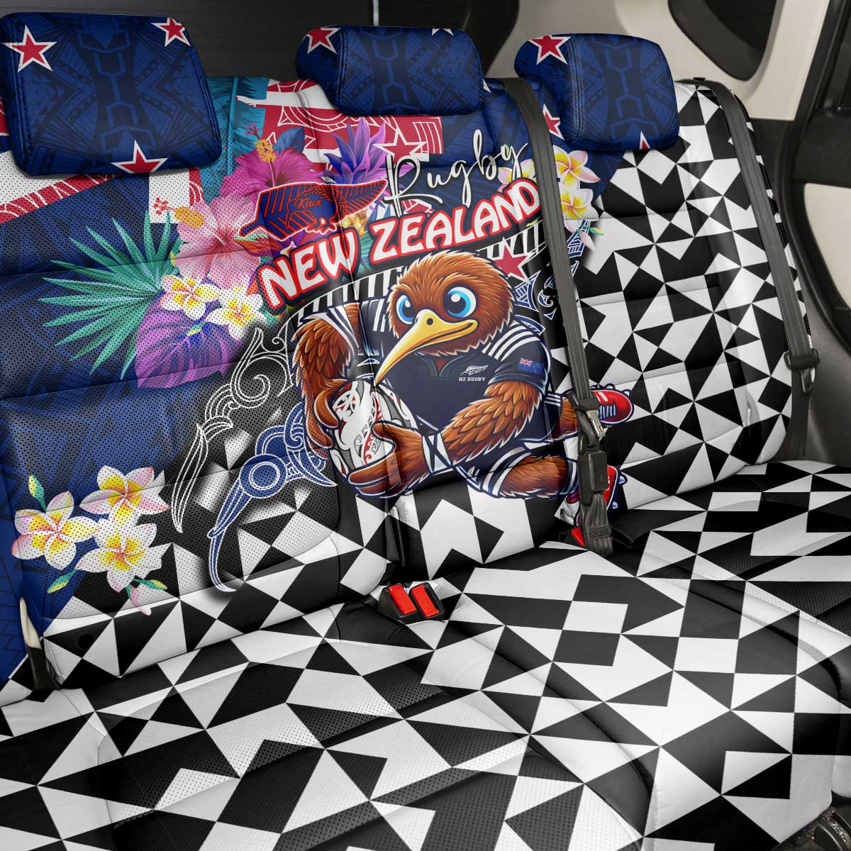 Kiwi New Zealand Rugby Back Car Seat Cover Kiwis Mascot Tropical Pattern