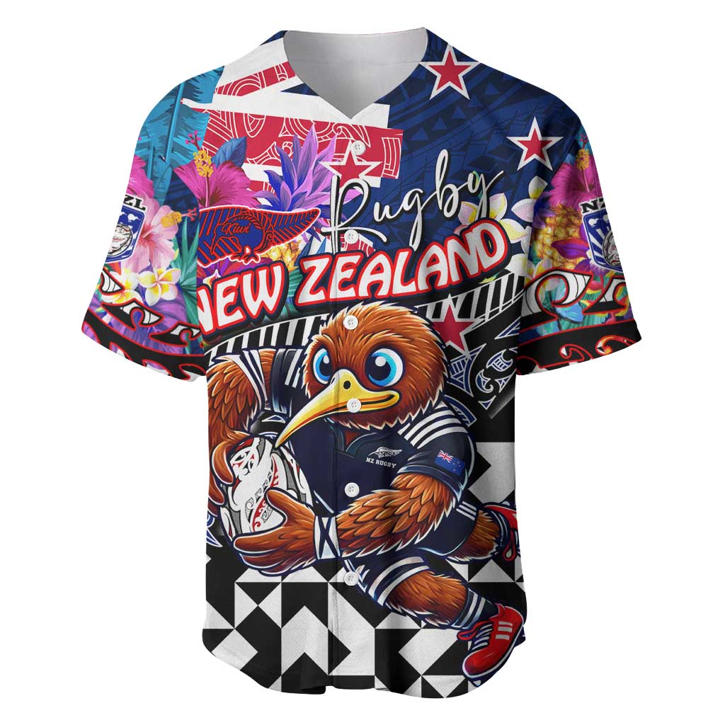 Personalized Kiwi New Zealand Rugby Baseball Jersey Kiwis Mascot Tropical Pattern