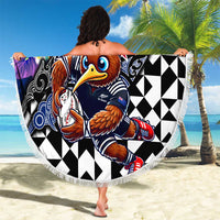 Kiwi New Zealand Rugby Beach Blanket Kiwis Mascot Tropical Pattern