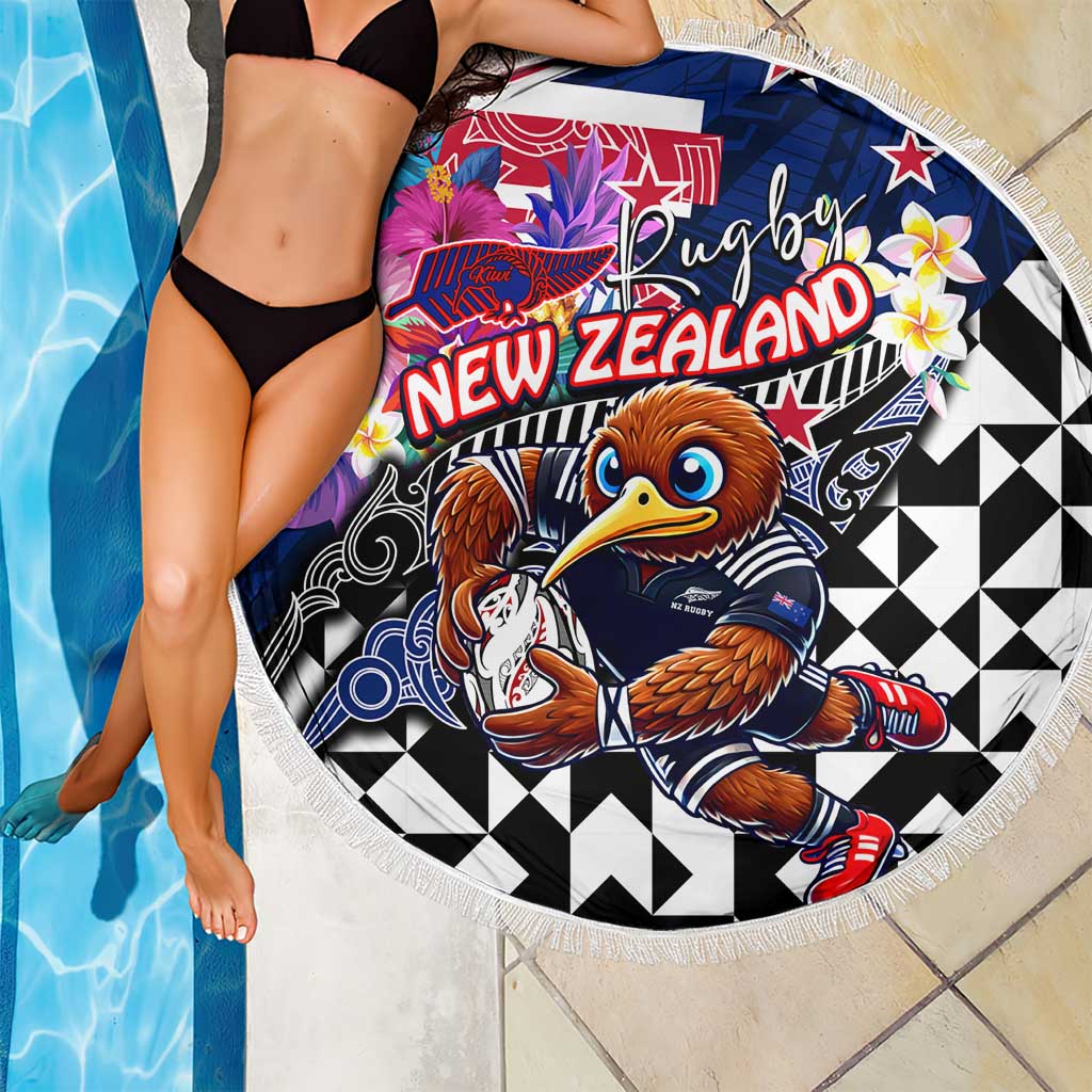 Kiwi New Zealand Rugby Beach Blanket Kiwis Mascot Tropical Pattern