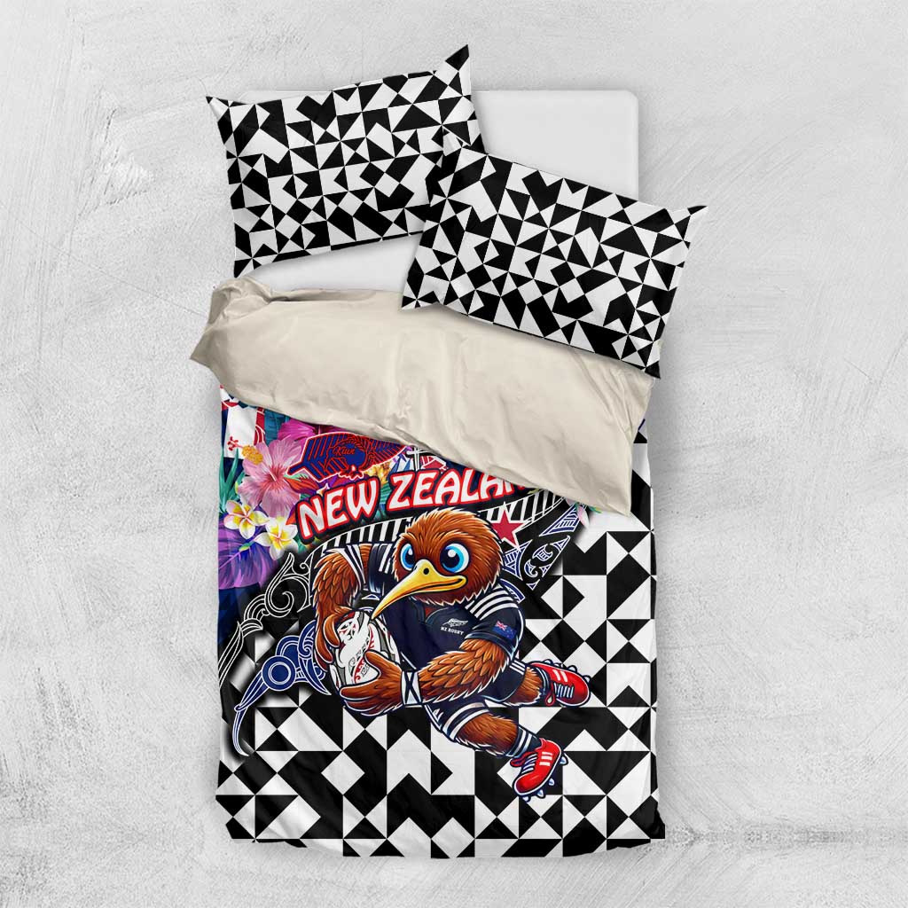 Kiwi New Zealand Rugby Bedding Set Kiwis Mascot Tropical Pattern