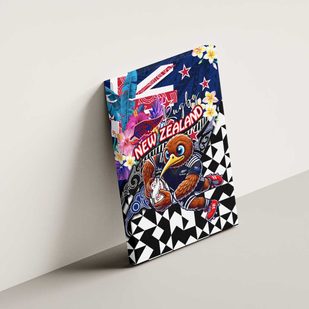 Kiwi New Zealand Rugby Canvas Wall Art Kiwis Mascot Tropical Pattern