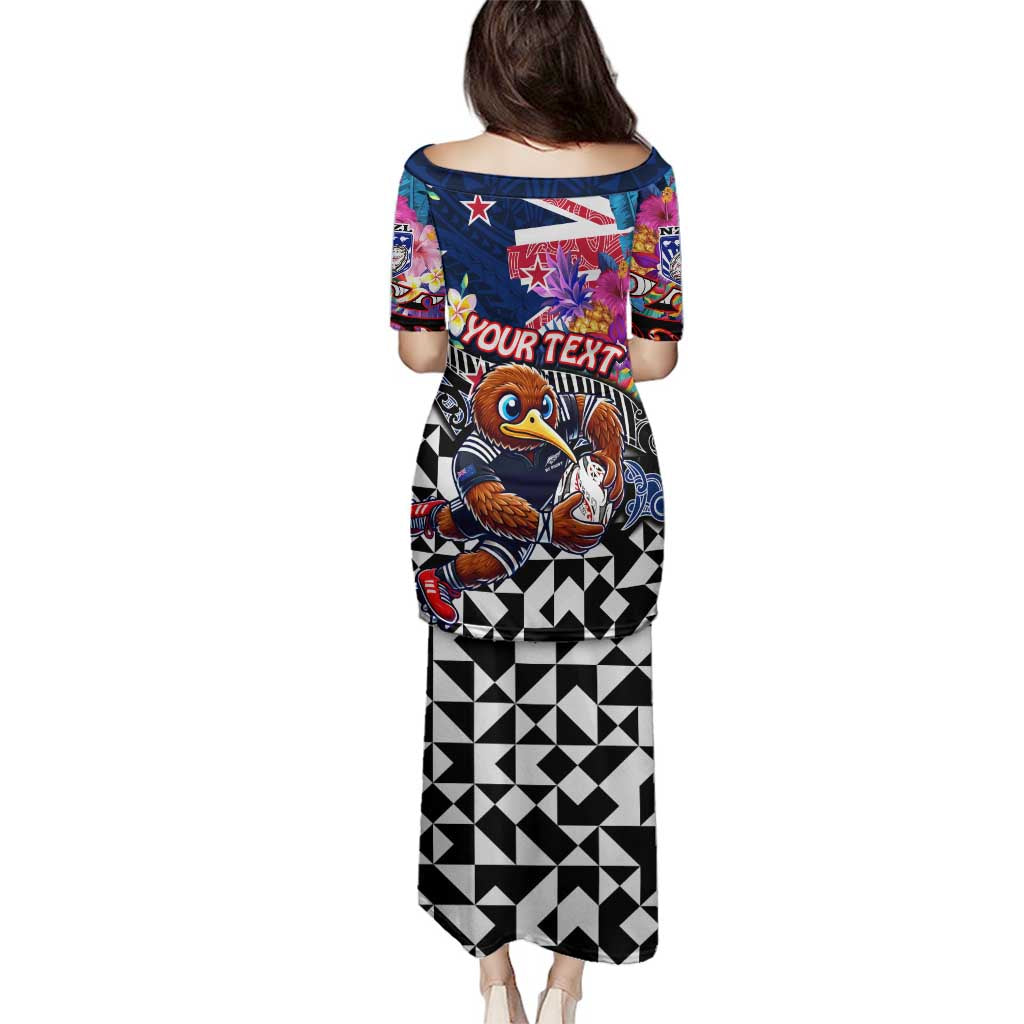 Personalized Kiwi New Zealand Rugby Family Matching Puletasi and Hawaiian Shirt Kiwis Mascot Tropical Pattern