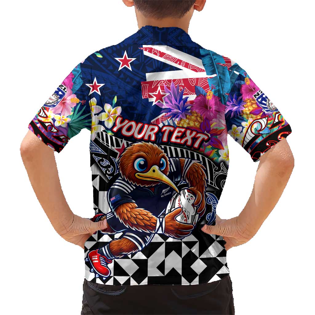 Personalized Kiwi New Zealand Rugby Kid Hawaiian Shirt Kiwis Mascot Tropical Pattern