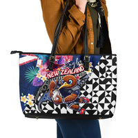 Kiwi New Zealand Rugby Leather Tote Bag Kiwis Mascot Tropical Pattern