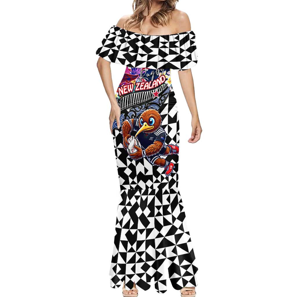 Personalized Kiwi New Zealand Rugby Mermaid Dress Kiwis Mascot Tropical Pattern
