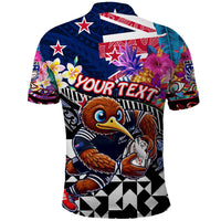 Personalized Kiwi New Zealand Rugby Polo Shirt Kiwis Mascot Tropical Pattern