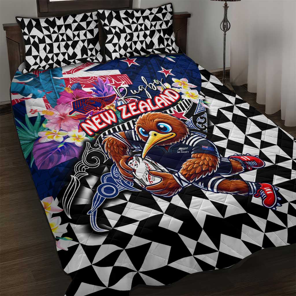 Kiwi New Zealand Rugby Quilt Bed Set Kiwis Mascot Tropical Pattern
