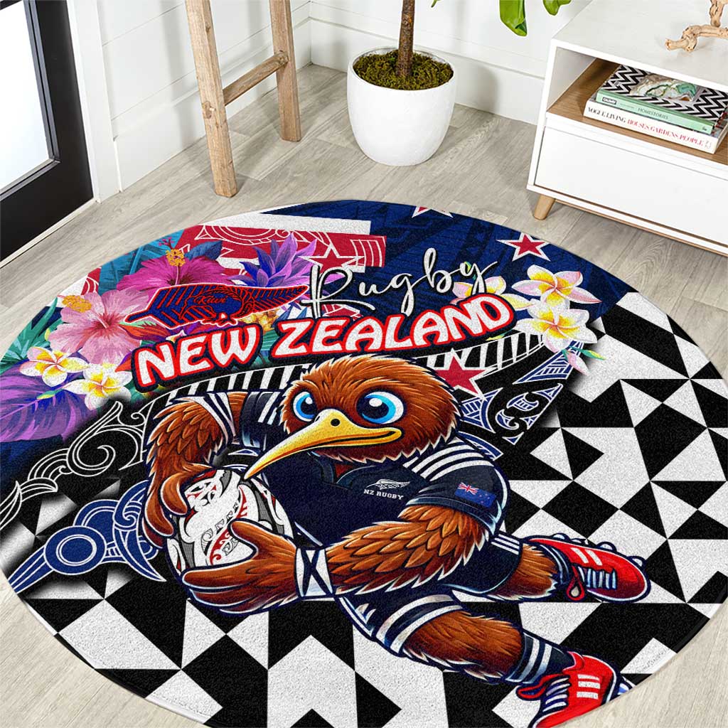 Kiwi New Zealand Rugby Round Carpet Kiwis Mascot Tropical Pattern