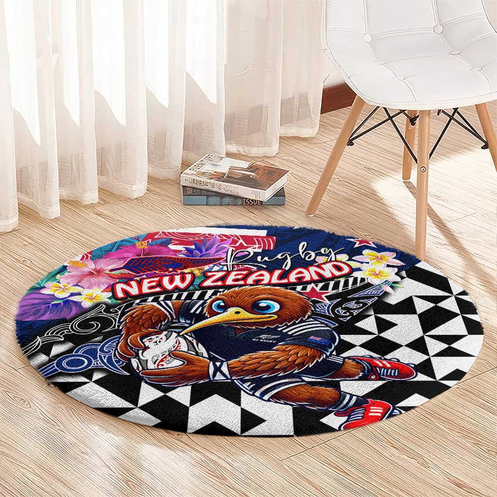 Kiwi New Zealand Rugby Round Carpet Kiwis Mascot Tropical Pattern