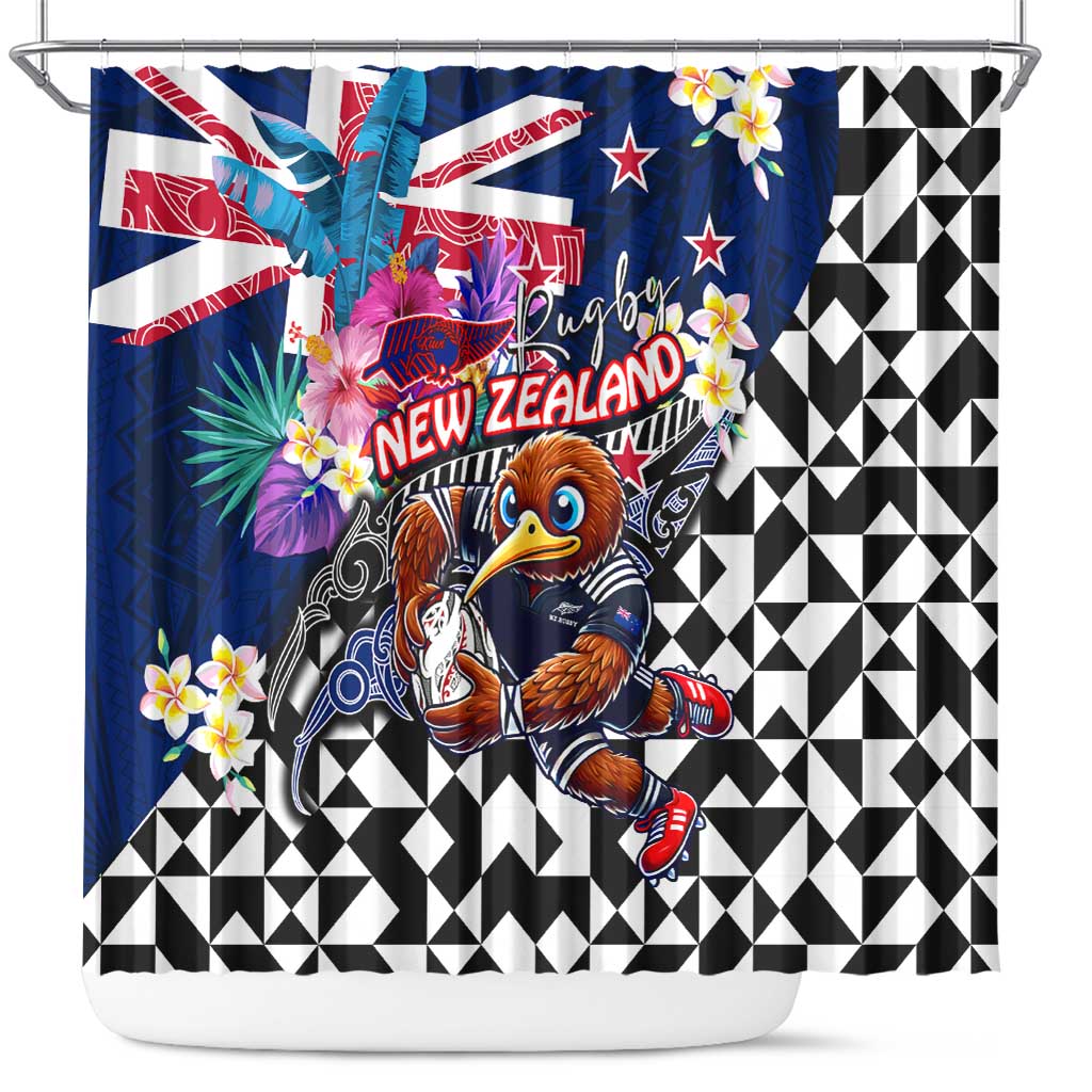 Kiwi New Zealand Rugby Shower Curtain Kiwis Mascot Tropical Pattern