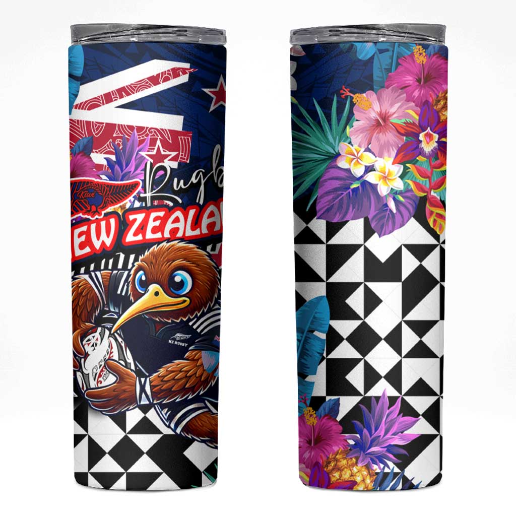 Kiwi New Zealand Rugby Skinny Tumbler Kiwis Mascot Tropical Pattern