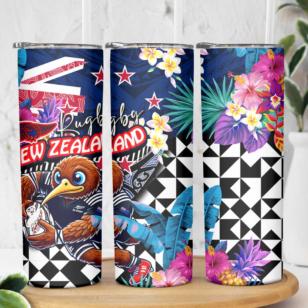 Kiwi New Zealand Rugby Skinny Tumbler Kiwis Mascot Tropical Pattern