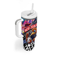 Kiwi New Zealand Rugby Tumbler With Handle Kiwis Mascot Tropical Pattern