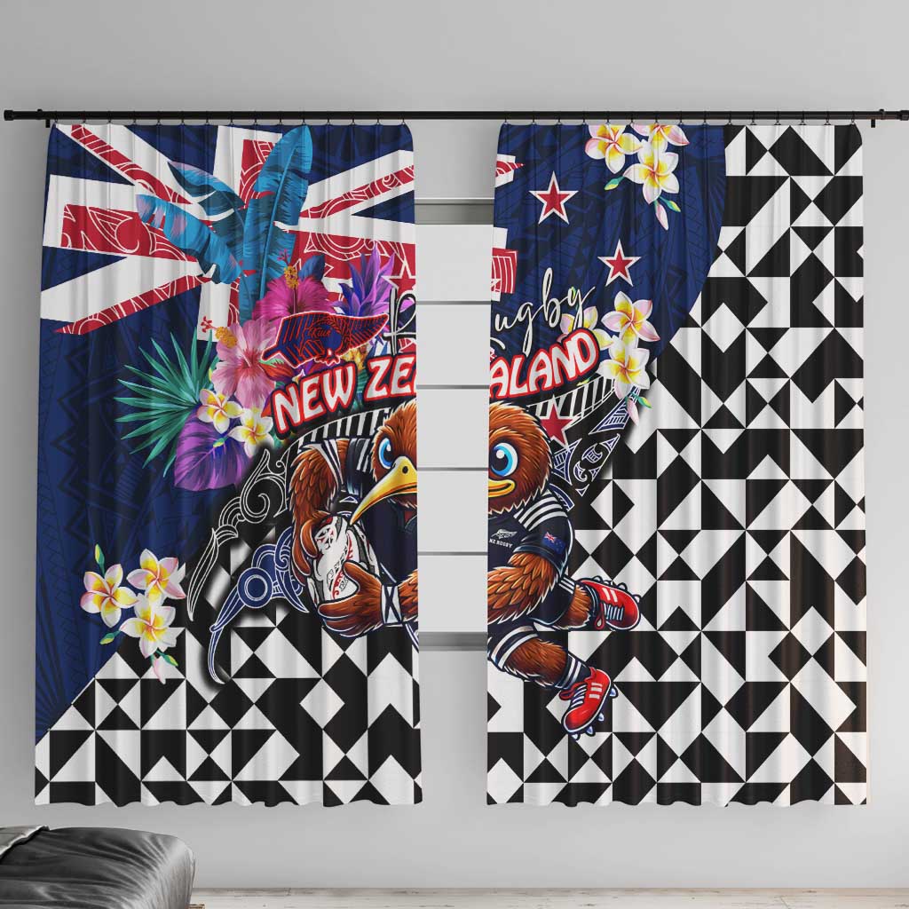 Kiwi New Zealand Rugby Window Curtain Kiwis Mascot Tropical Pattern