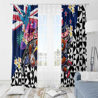 Kiwi New Zealand Rugby Window Curtain Kiwis Mascot Tropical Pattern